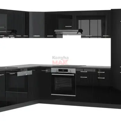 Royal Lux Magasfényű Fekete Sarok konyhabútor 225 x 285 cm