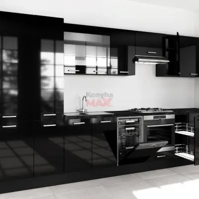 Nápoly Lux Magasfényű Fekete konyhabútor 375 cm